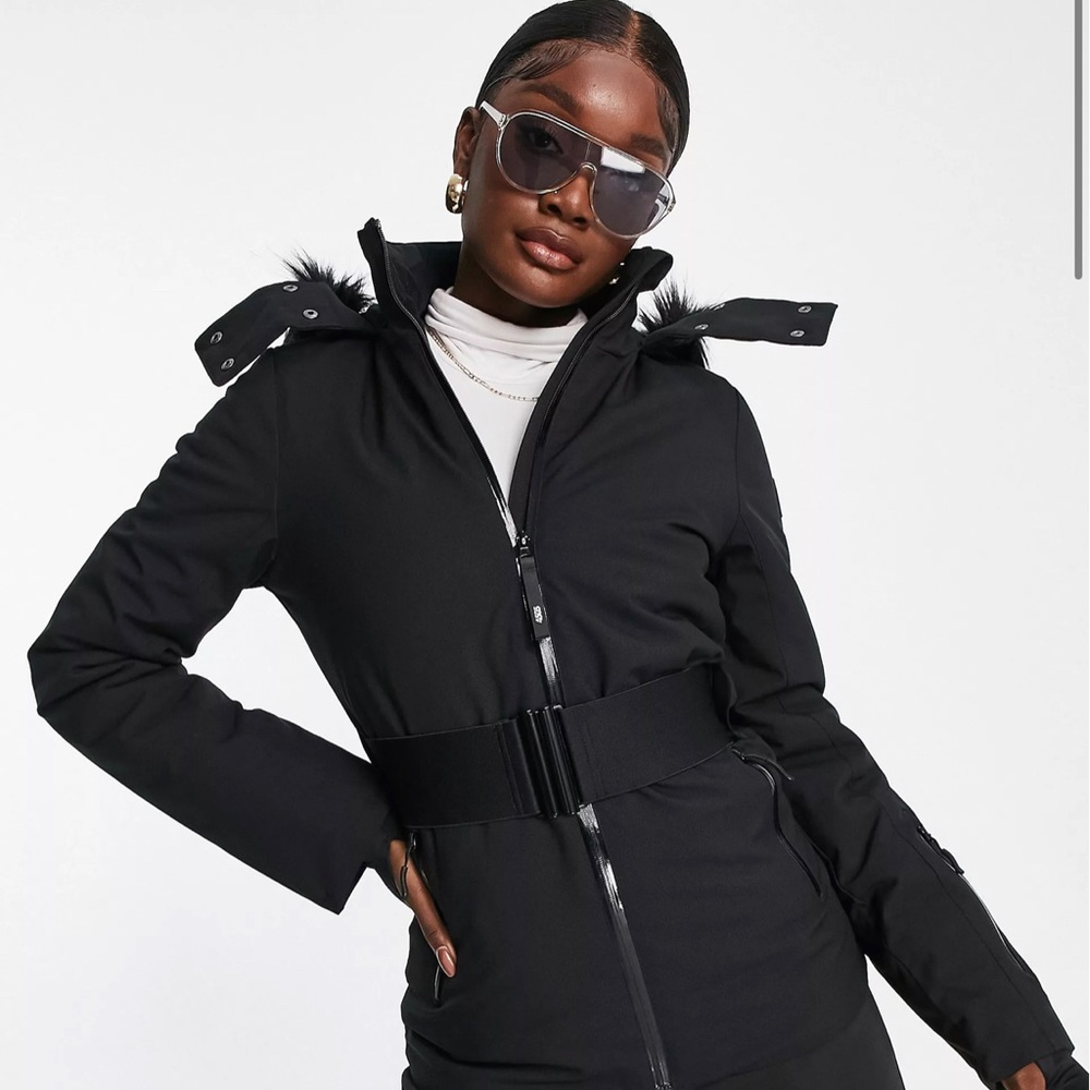 Black Ski Jacket with Faux Fur Hood